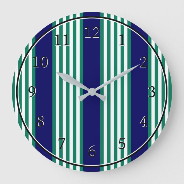 Grande Horloge Ronde Brayures blanches et vertes motif avec bleu marine (Recto)