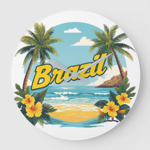 Grande Horloge Ronde Brésil [Nom du produit] Plage Tropicale Cadeau d'É