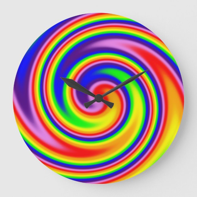 Grande Horloge Ronde Bright Colorful Retro Hippie Rainbow Spiral (Recto)