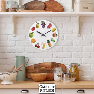 Grande Horloge Ronde Bright Rainbow Scrapbook Crochet Fruit Collage