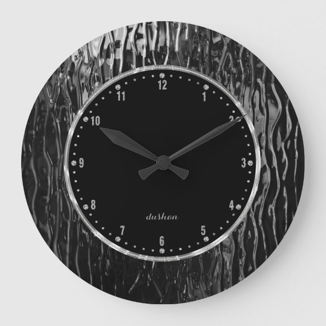 Grande Horloge Ronde Brillant noir fondu look de verre (Recto)