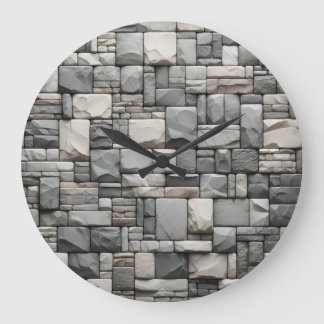 Grande Horloge Ronde Brique en pierre grise avec texture Brown