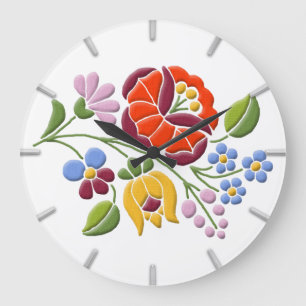 Grande Horloge Ronde Broderie de Kalocsa - art populaire hongrois