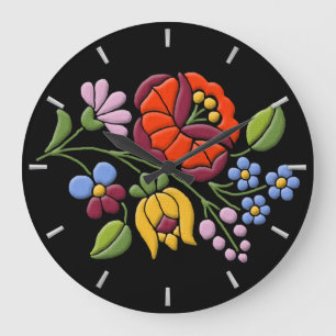 Grande Horloge Ronde Broderie Kalocsa - Art populaire hongrois