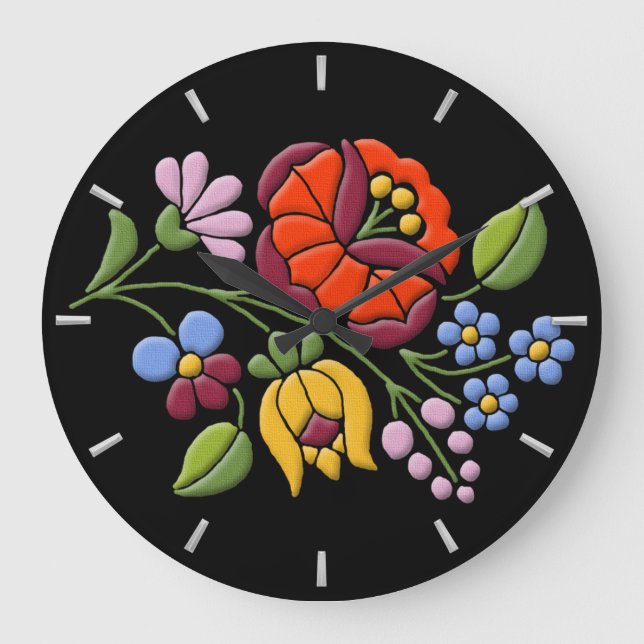 Grande Horloge Ronde Broderie Kalocsa - Art populaire hongrois (Recto)