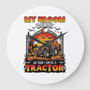 Grande Horloge Ronde Broom Broke Tractor Halloween Sorcière Fantômes_1