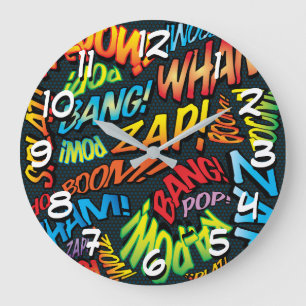 Grande Horloge Ronde Bruits de l'art pop de la bande dessinée rétro amu