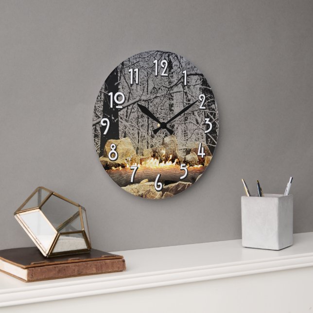 Grande Horloge Ronde Brûler Yule Se connecter dans la forêt d'hiver (Bureau)