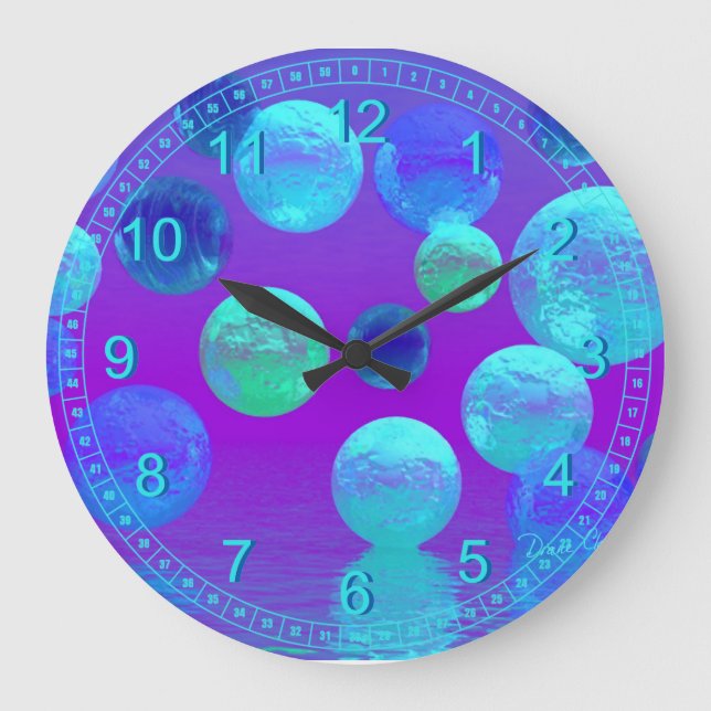 Grande Horloge Ronde Brume violette - lumière cyan et pourpre abstraite (Recto)