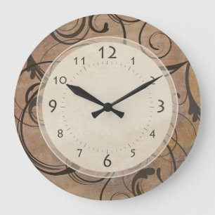 Grande Horloge Ronde Brun élégant italien antique de la Toscane de