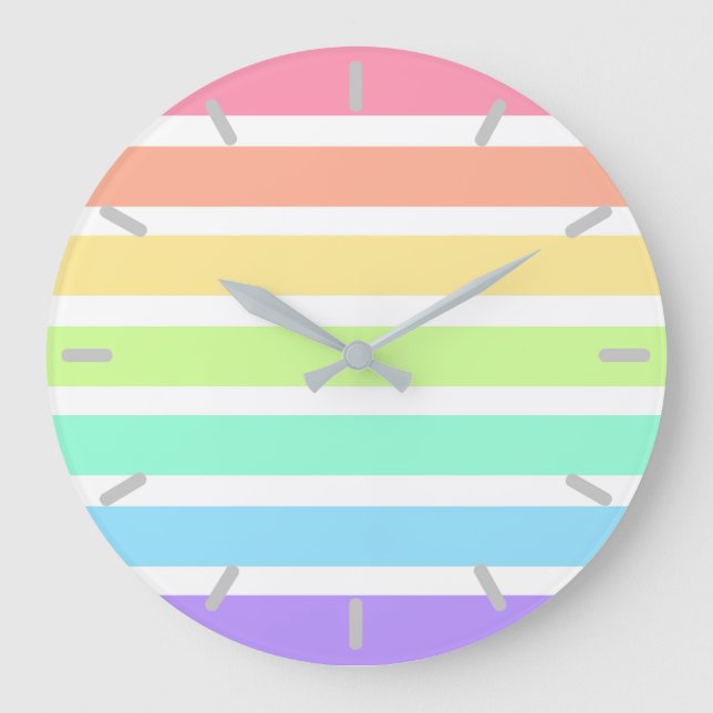 Grande Horloge Ronde Bubblegum arc-en-ciel et bandes blanches (Recto)