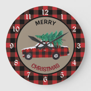 Grande Horloge Ronde Buffalo Plaid