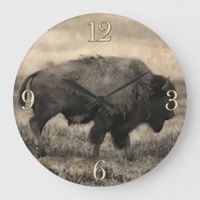 Grande Horloge Ronde Buffle américain - Bison des plaines (Recto)