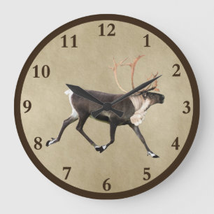 Grande Horloge Ronde Bull Caribou (Reindeer) Sur Ancien Papier