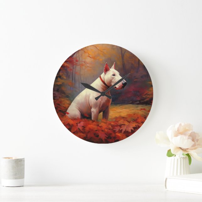 Grande Horloge Ronde Bull Terrier à l'automne Leaves automne Inspire (Maison)