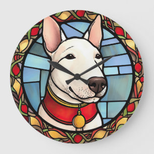 Grande Horloge Ronde Bull Terrier Vitrail Noël