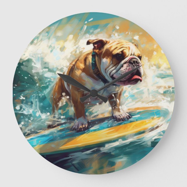 Grande Horloge Ronde Bulldog Beach Surf Peinture (Recto)