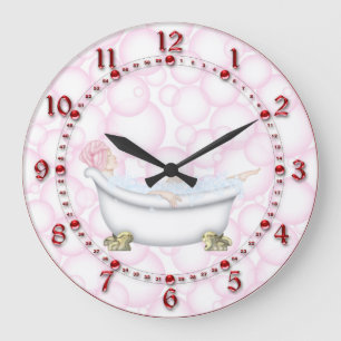 Grande Horloge Ronde Bulles de salle de bain rouges