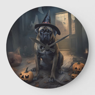 Grande Horloge Ronde Bullmastiff Citrouilles Halloween effrayant
