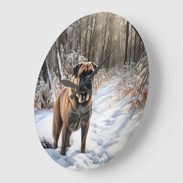 Grande Horloge Ronde Bullmastiff Laisser neiger Noël (Angle)