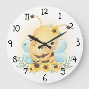 Grande Horloge Ronde Bumble Bee et Sunflowers