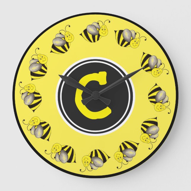 Grande Horloge Ronde Bumblebebe jaune noir initial (Recto)