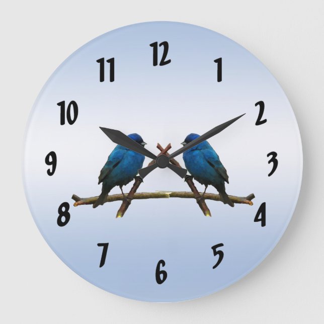 Grande Horloge Ronde Buntings d'Indigo (Recto)