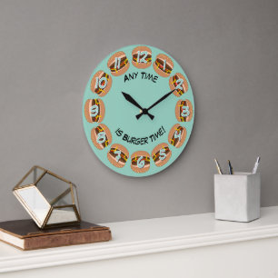 Grande Horloge Ronde Burger Heure & texte propre : Mancave ou cuisine a