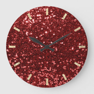 Grande Horloge Ronde Burgundy Maroon Red Sparkly Faux Parties scintilla