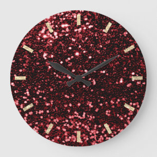 Grande Horloge Ronde Burgundy Maroon Red Sparkly Parties scintillant Si