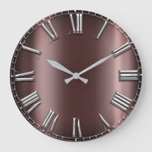 Grande Horloge Ronde Burgundy Maroon Silver Gray Métallc Number
