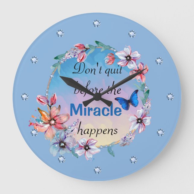 Grande Horloge Ronde Butterfly floral blue nature quota d'inspiration (Recto)