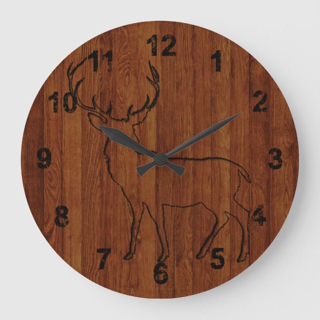 Grande Horloge Ronde Cabane dans le bois inspiré Cerf rustique (Recto)
