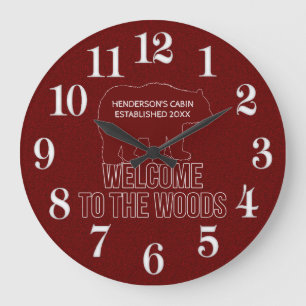 Grande Horloge Ronde Cabine Date d'établissement Ours des bois en rouge