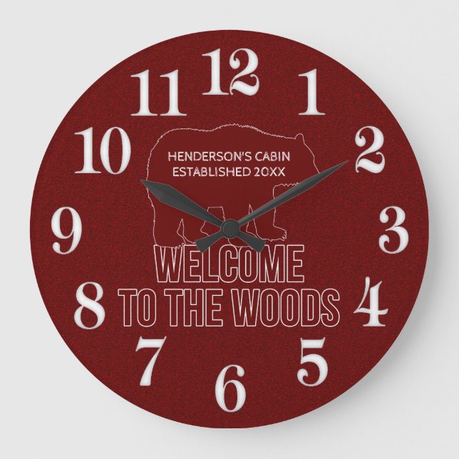 Grande Horloge Ronde Cabine Date d'établissement Ours des bois en rouge (Recto)