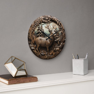 Grande Horloge Ronde Cabine rustique de chasse au cerf