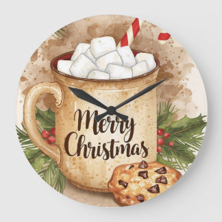 Grande Horloge Ronde Cacao cosy joyeux noël houx cookie festif