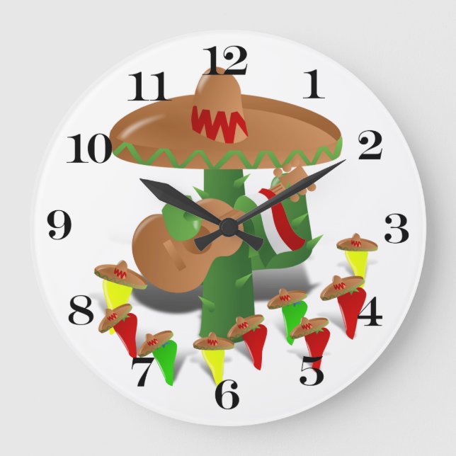 Grande Horloge Ronde Cactus aux poivrons dansants (Recto)