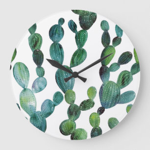 Grande Horloge Ronde Cactus Craze : Tendance de l'aquarelle tropicale