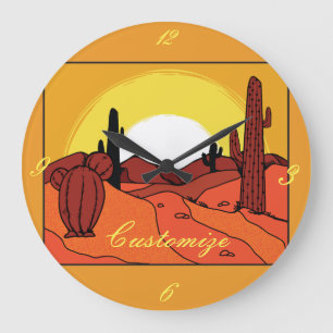 Grande Horloge Ronde Cactus du désert Sunset Thunder_Cove