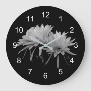 Grande Horloge Ronde Cactus noir et blanc