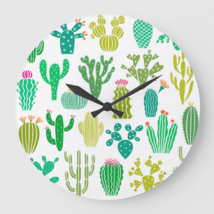Grande Horloge Ronde Cactus plante : vintage ensemble floral.