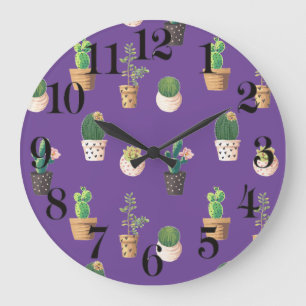 Grande Horloge Ronde Cactus Succulents de Dessert Vert dans les pots