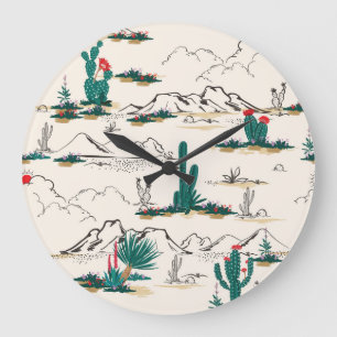 Grande Horloge Ronde Cactus Succulents : Flore Vintage du désert.