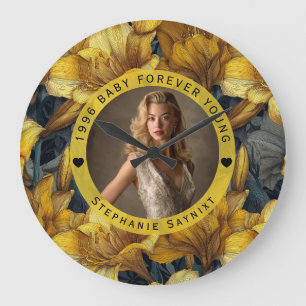 Grande Horloge Ronde Cadeau d'anniversaire 60 ans Fleur d'Amaryllis