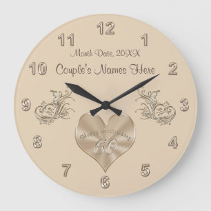 Grande Horloge Ronde Cadeau de 60e anniversaire de mariage NOMS du coup