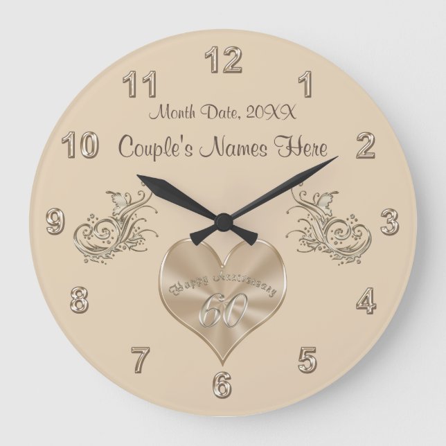 Grande Horloge Ronde Cadeau de 60e anniversaire de mariage NOMS du coup (Recto)