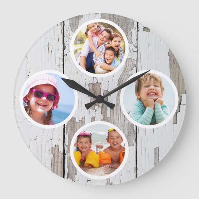 Grande Horloge Ronde Cadeau de famille rustique avec plusieurs photos (Recto)
