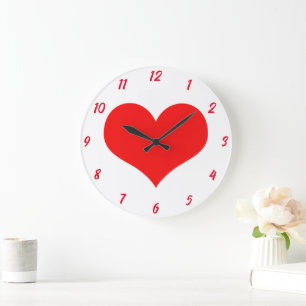 Grande Horloge Ronde Cadeau de la Saint-Valentin Cœur Rouge Blanc Migno