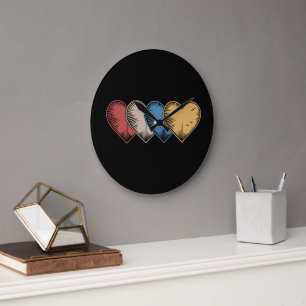 Grande Horloge Ronde Cadeau de la Saint-Valentin rétro cool à cœurs vin